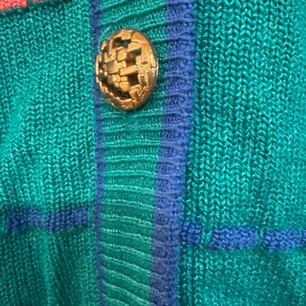 Vintage Renate Teal Short Sleeve Cardigan – Size 8 – Gold Button - Picture 9 of 9